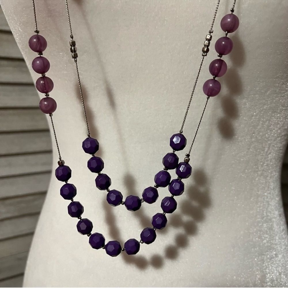 New York & Company Double Strand Layered Purple Beaded Necklace View 2